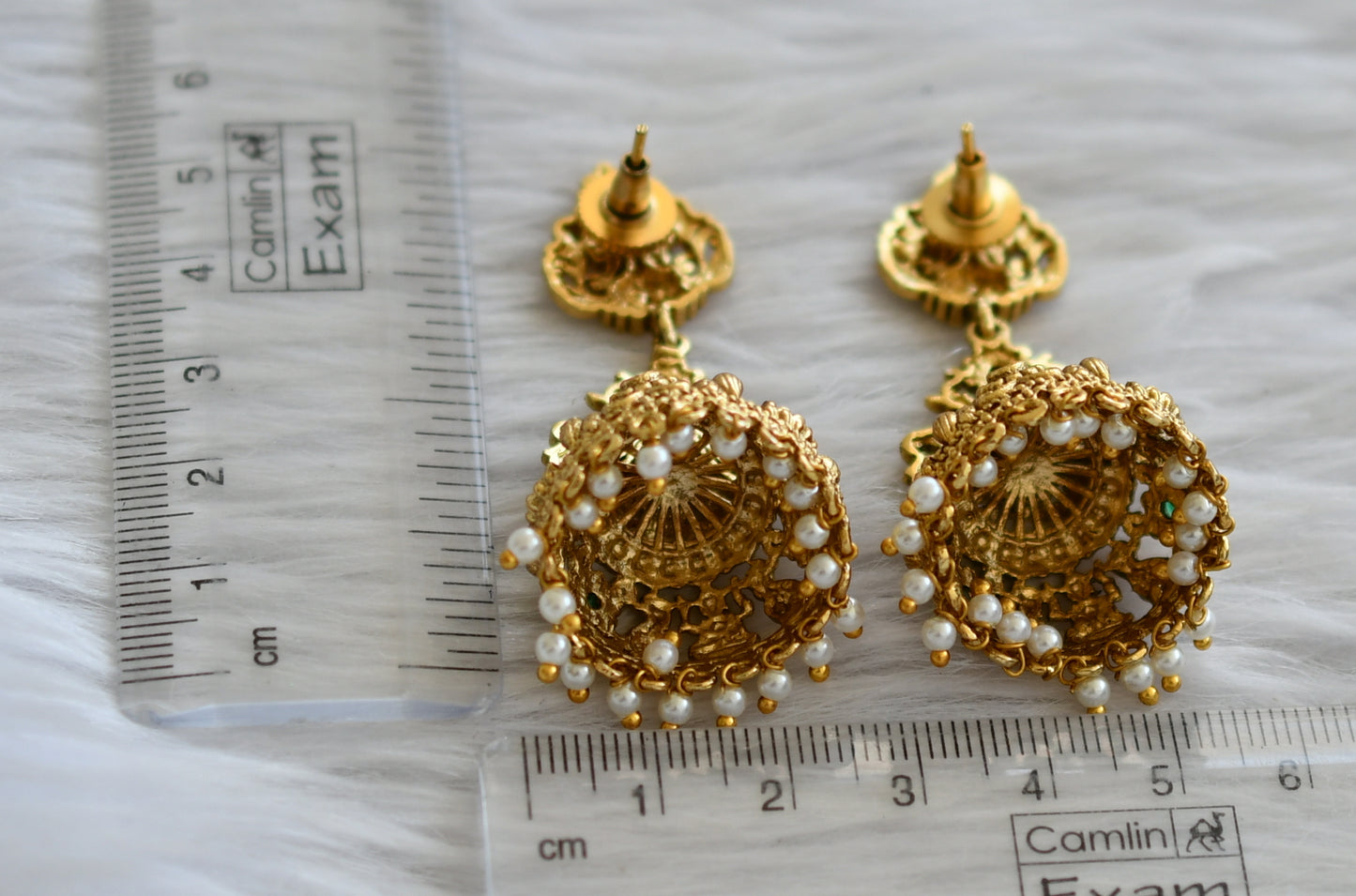 Antique gold tone green pearl lakshmi peacock jhumkka dj-46024