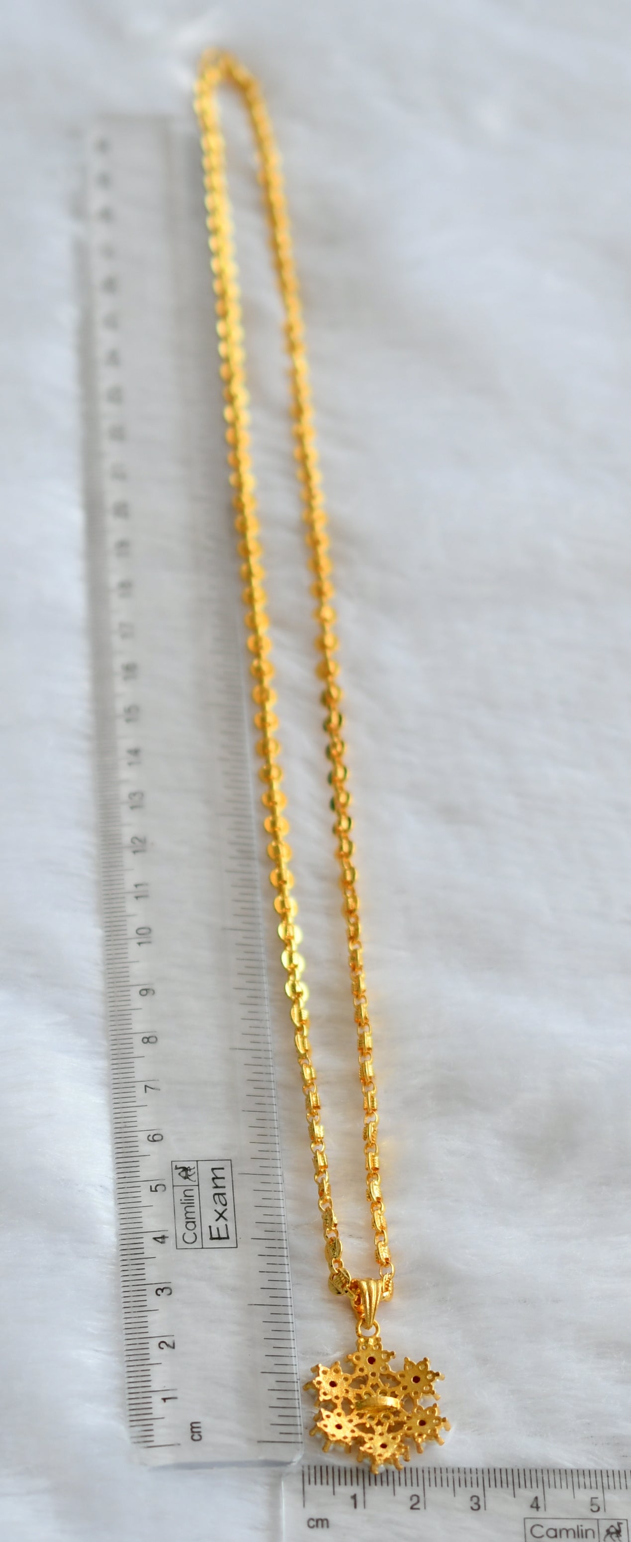 Gold tone 24 inches chain with pearl-coral flower pendant dj-46007