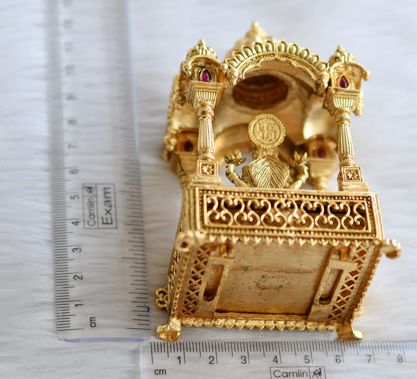Antique gold tone kemp-green lakshmi kumkum box dj-44259