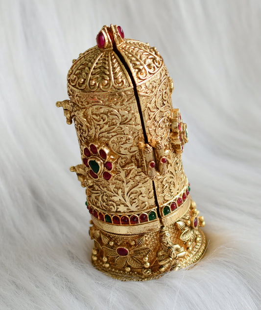 Antique gold tone kemp-green ram-parivar kumkum box dj-44260