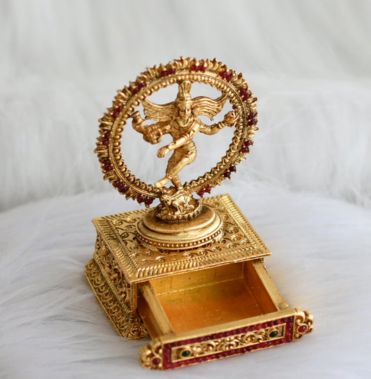 Antique gold tone kemp-green natarajar kumkum box dj-44261