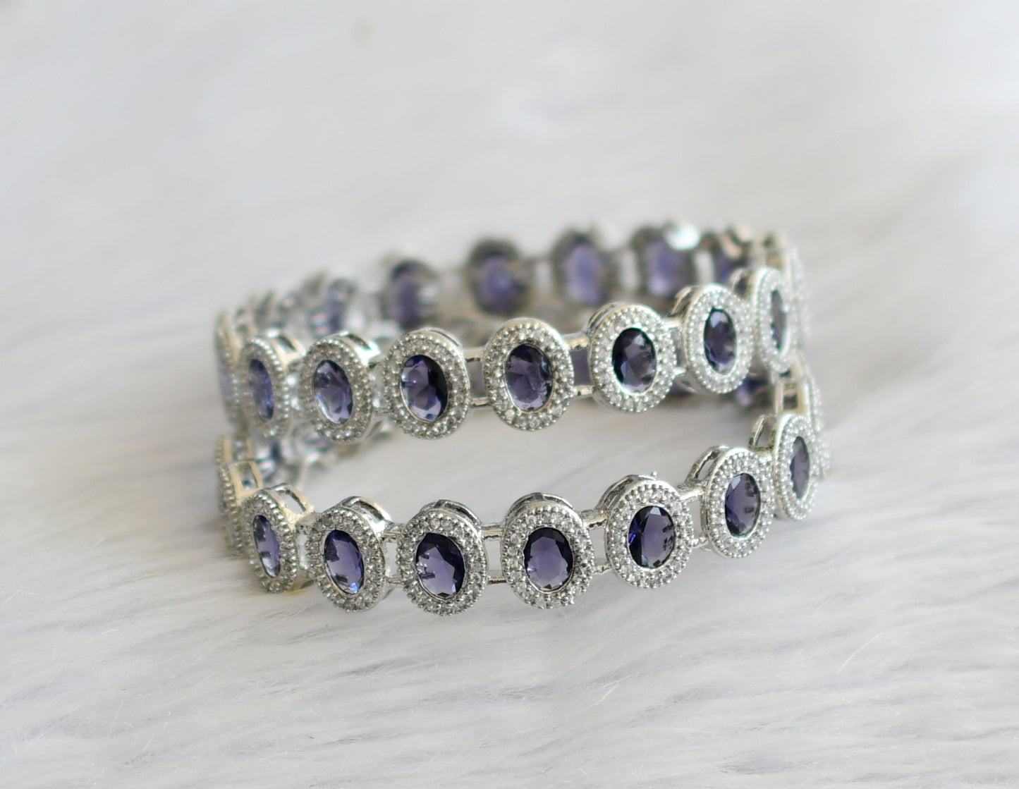 Silver tone cz purple-white oval stone bangles(2.8) dj-46041