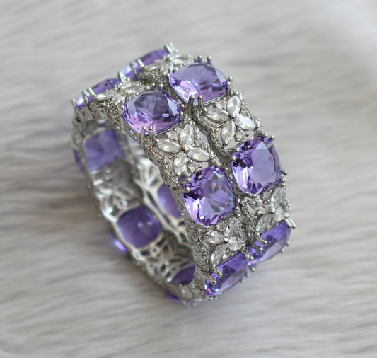 Silver tone cz purple-white square stone bangles(2.4) dj-46045