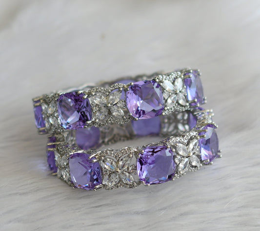 Silver tone cz purple-white square stone bangles(2.6) dj-46046