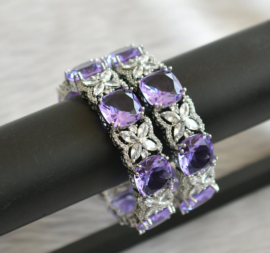Silver tone cz purple-white square stone bangles(2.4) dj-46045
