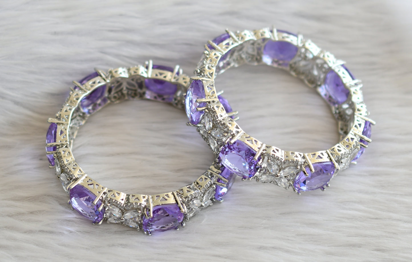 Silver tone cz purple-white square stone bangles(2.4) dj-46045