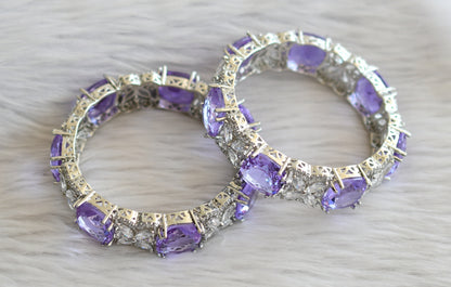 Silver tone cz purple-white square stone bangles(2.8) dj-46047