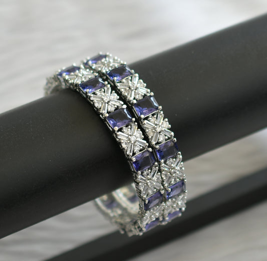 Silver tone cz purple-white block stone bangles(2.6) dj-46043