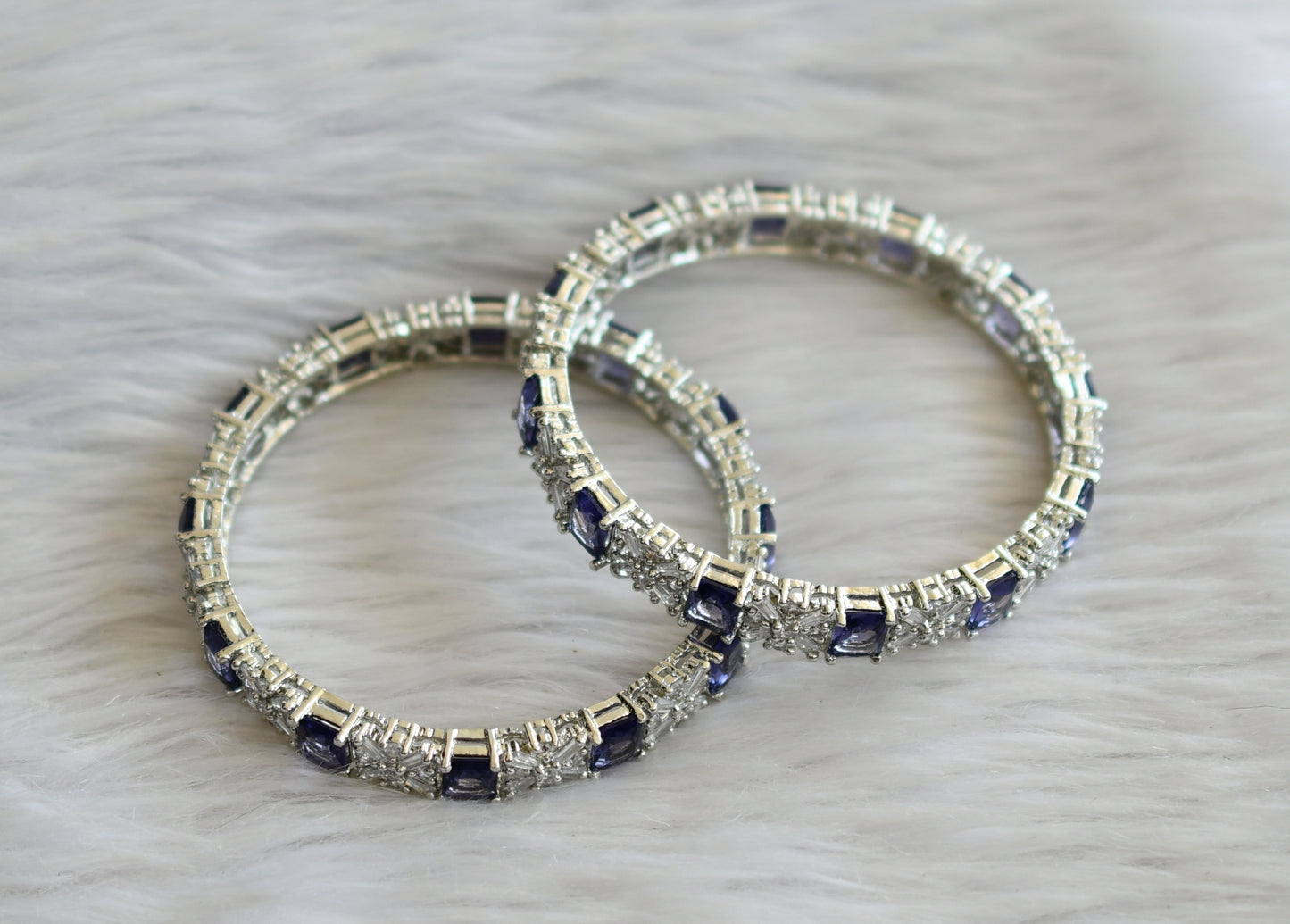 Silver tone cz purple-white block stone bangles(2.6) dj-46043