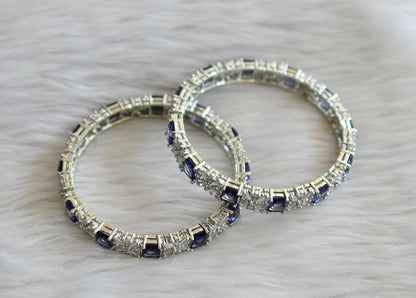 Silver tone cz purple-white block stone bangles(2.8) dj-46044
