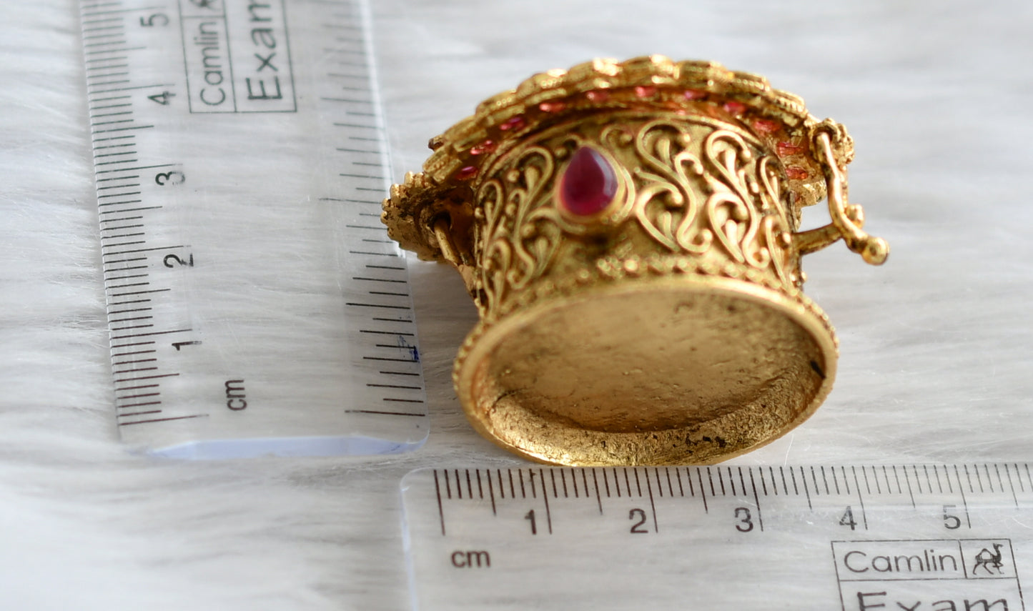 Antique gold tone kemp-white shiva-parvathi kumkum box dj-44262