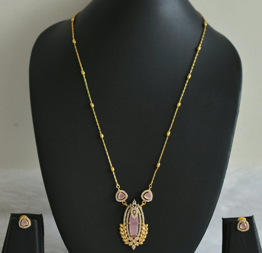 Matte finish cz-baby pink oval stone necklace set dj-49489
