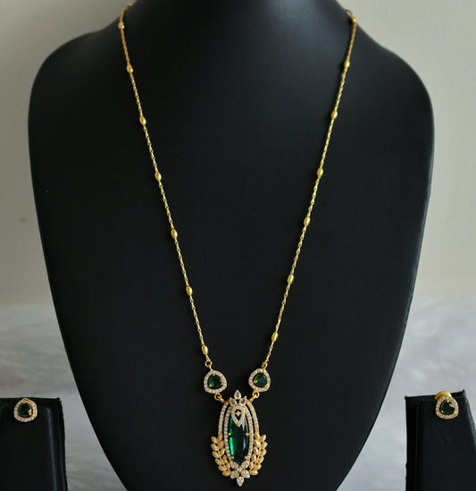 Matte finish cz-green oval stone necklace set dj-49492