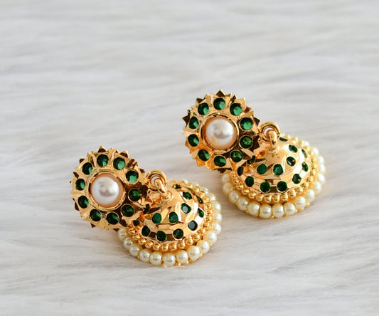 Gold tone south indian ad green stone pearl jhumkka dj-44280