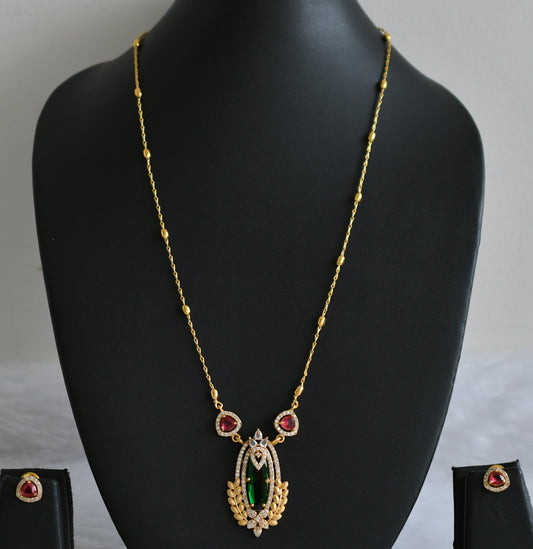 Matte finish cz-green-magenta pink oval stone necklace set dj-49494