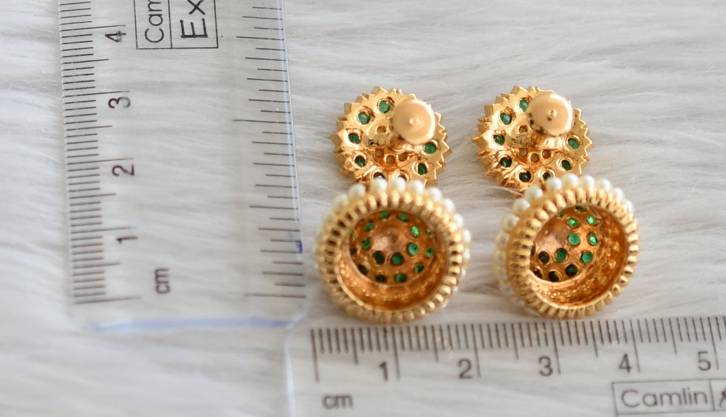 Gold tone south indian ad green stone pearl jhumkka dj-44280