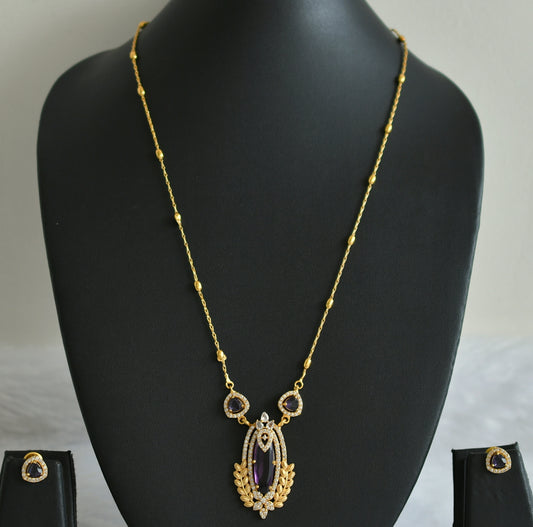 Matte finish cz-purple oval stone necklace set dj-49488