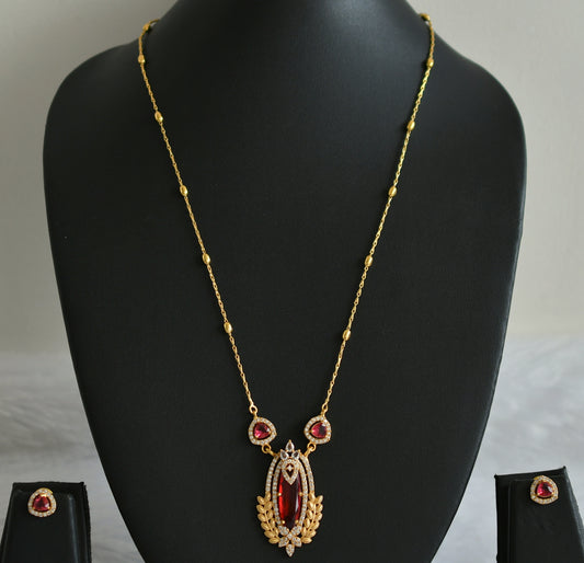 Matte finish cz-magenta pink oval stone necklace set dj-49493