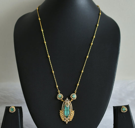 Matte finish cz-sea green oval stone necklace set dj-49490