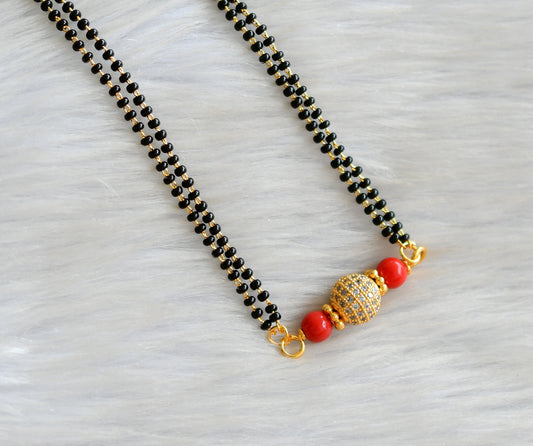 Gold tone cz ball pendant coral mangalsutra/karimani mala dj-42629