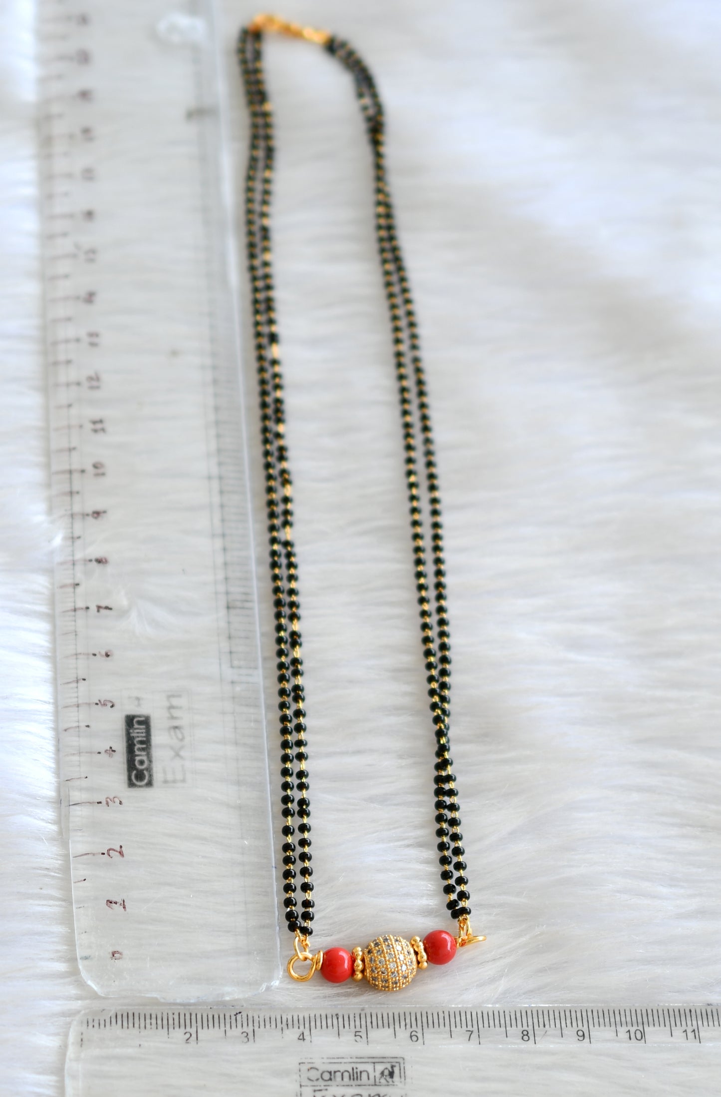 Gold tone cz ball pendant coral mangalsutra/karimani mala dj-42629