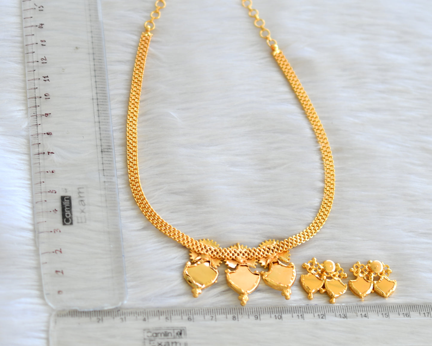 Gold tone pink-green palakka peacock necklace set dj-32887