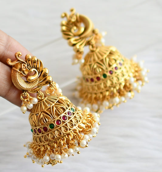 Matte finish kemp-green pearl cluster peacock jhumkka dj-44301