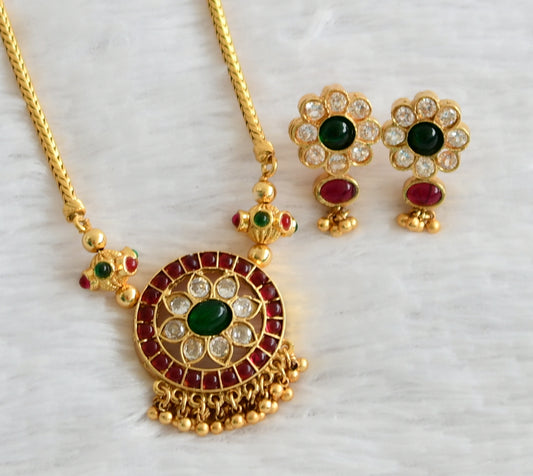 Matte finish kemp-green-white flower necklace set dj-49531