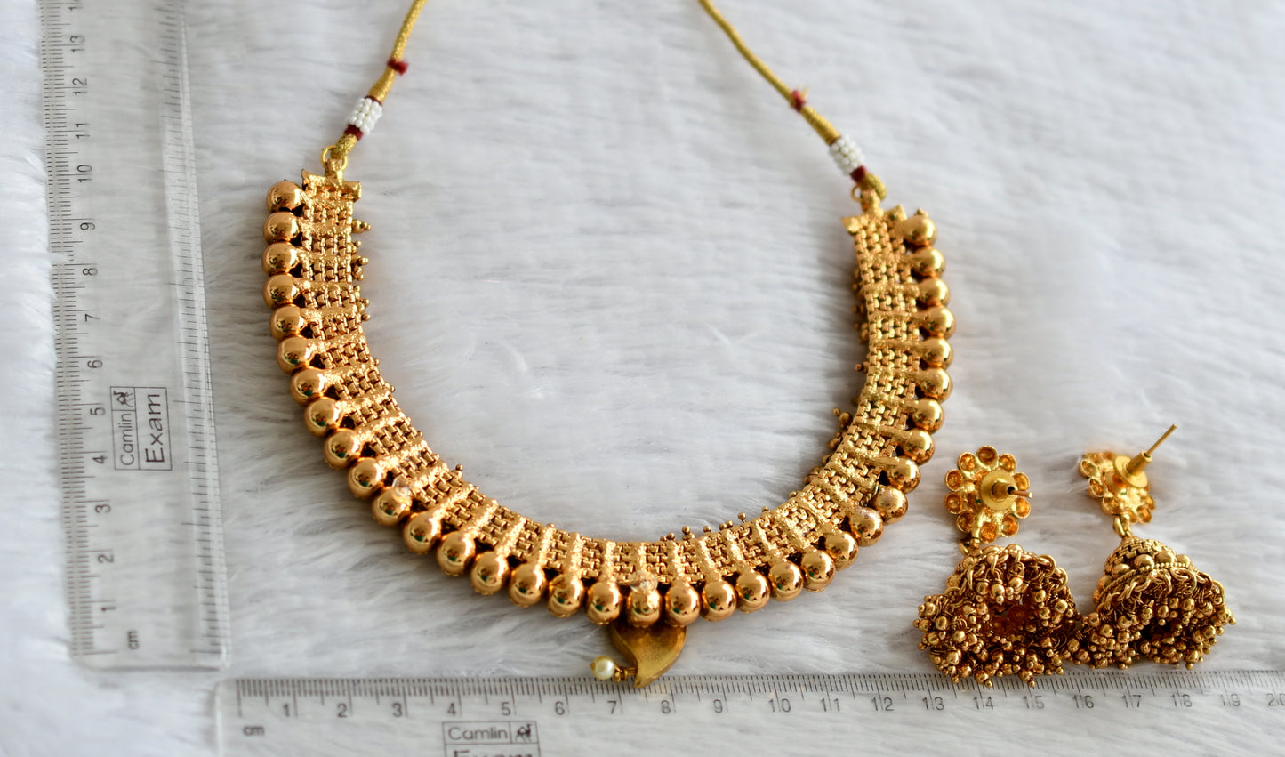 Antique gold tone pink-white kundan jadau mango bird cluster necklace set dj-49514