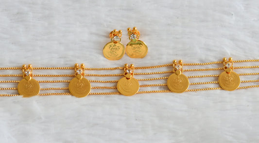 Gold tone kerala style white stone lakshmi coin choker set dj-49512
