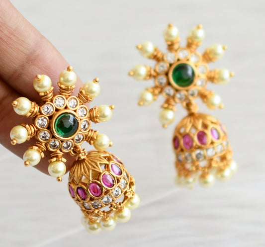 Matte finish kemp-green-white pearl jhumkka dj-44302