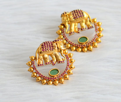 Matte finish ruby-emerald elephant earrings dj-44307