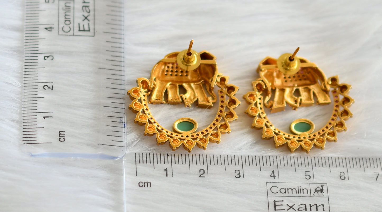 Matte finish ruby-emerald elephant earrings dj-44307