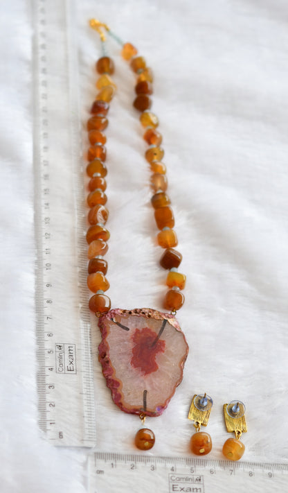 Hand painted ram-sita sliced agate pendant with brown onyx beaded necklace set dj-46078