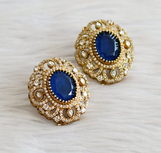 Antique gold tone cz blue-white big victorian stud/earrings dj-44313
