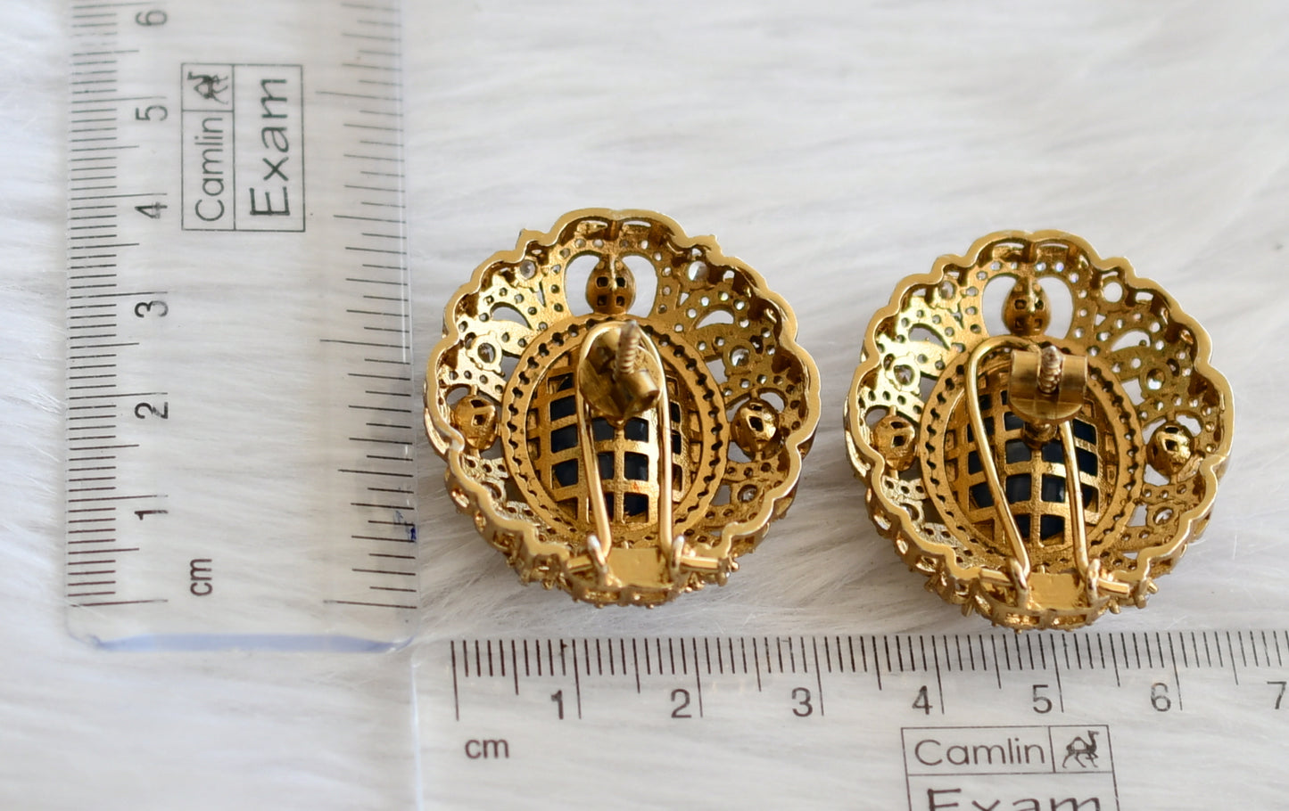 Antique gold tone cz blue-white big victorian stud/earrings dj-44313