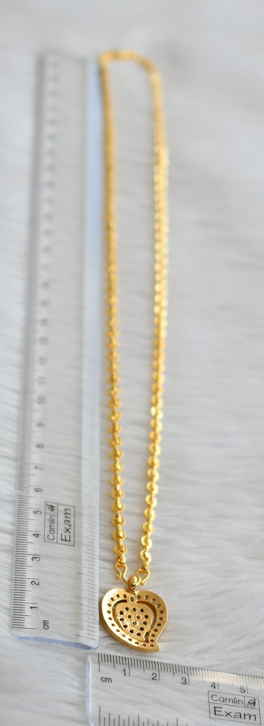 Gold tone 24 inches chain with ad pink-white stone heart pendant dj-44318