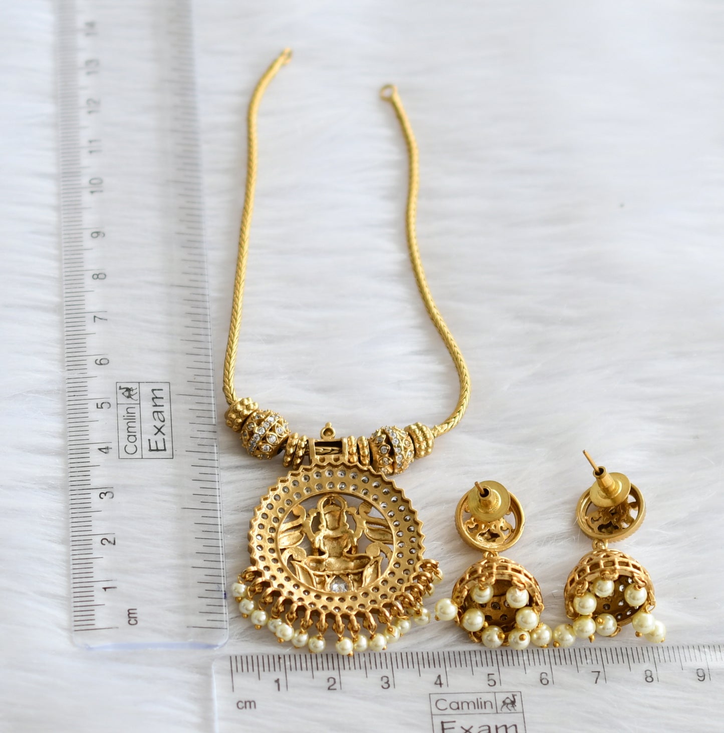 Matte finish cz white lakshmi kodi necklace set dj-44324