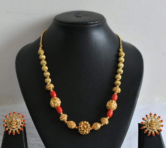 Matte finish coral beaded flower mala set dj-49527