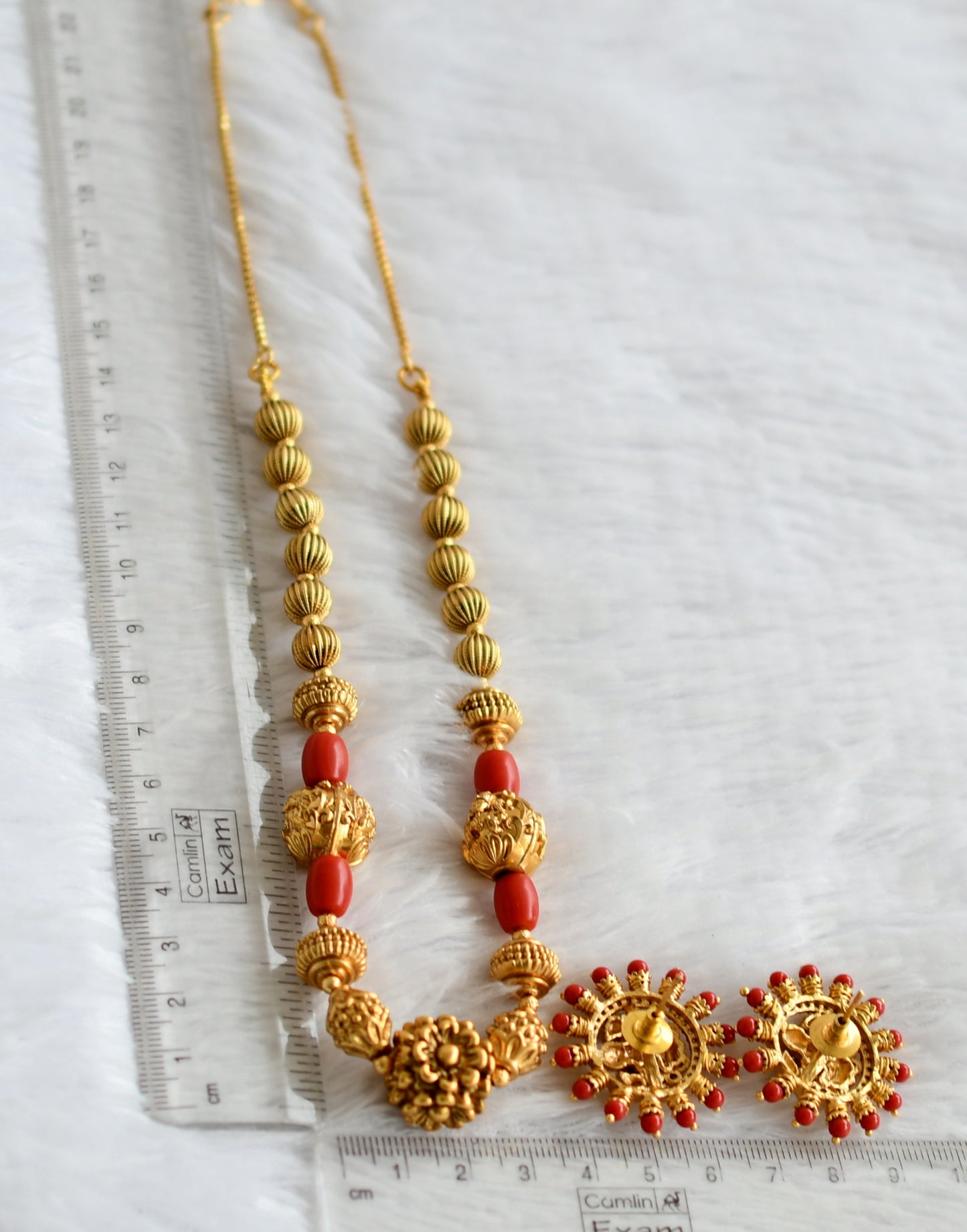 Matte finish coral beaded flower mala set dj-49527