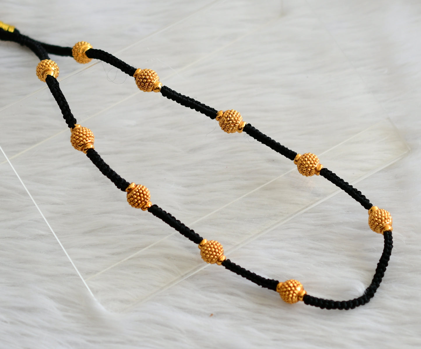 Matte finish black silk thread beaded necklace dj-44331