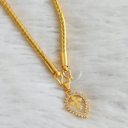 Gold tone 24 inches chain with cz white cross pendant dj-47727