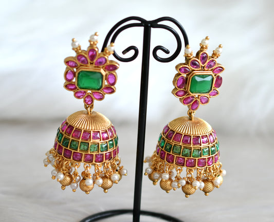 Matte finish real kemp-green block stone jhumkka dj-42856