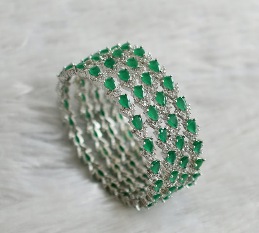 Silver tone cz green-white thilak stone set of 4 bangles(2.8) dj-47710