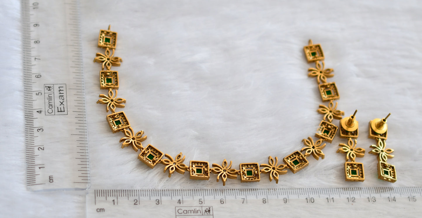 Matte finish cz white-green flower block stone necklace set dj-46127