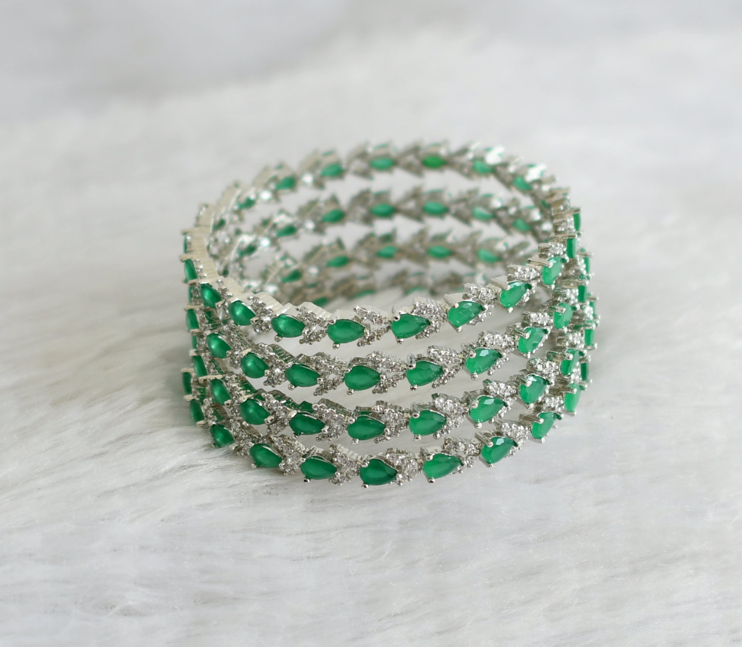 Silver tone cz green-white thilak stone set of 4 bangles(2.8) dj-47710