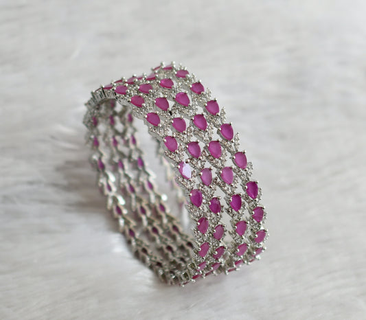 Silver tone cz ruby-white thilak stone set of 4 bangles(2.4) dj-47711