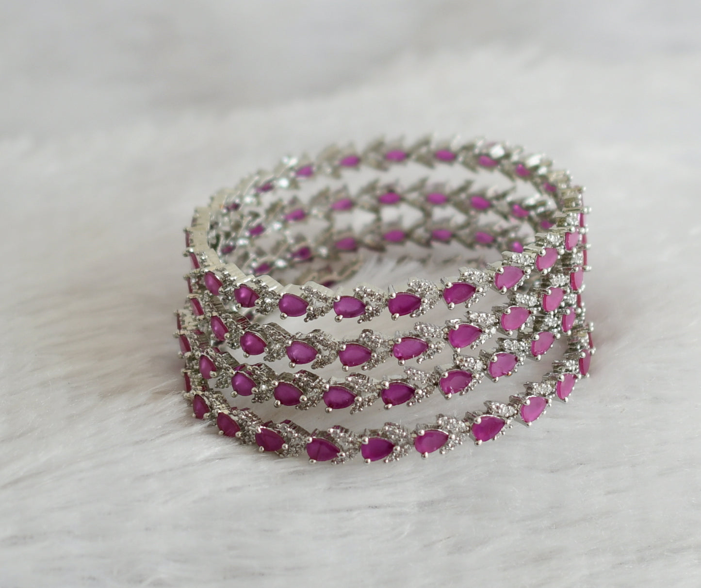 Silver tone cz ruby-white thilak stone set of 4 bangles(2.4) dj-47711
