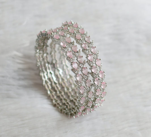 Silver tone cz baby pink-white thilak stone set of 4 bangles(2.4) dj-47705