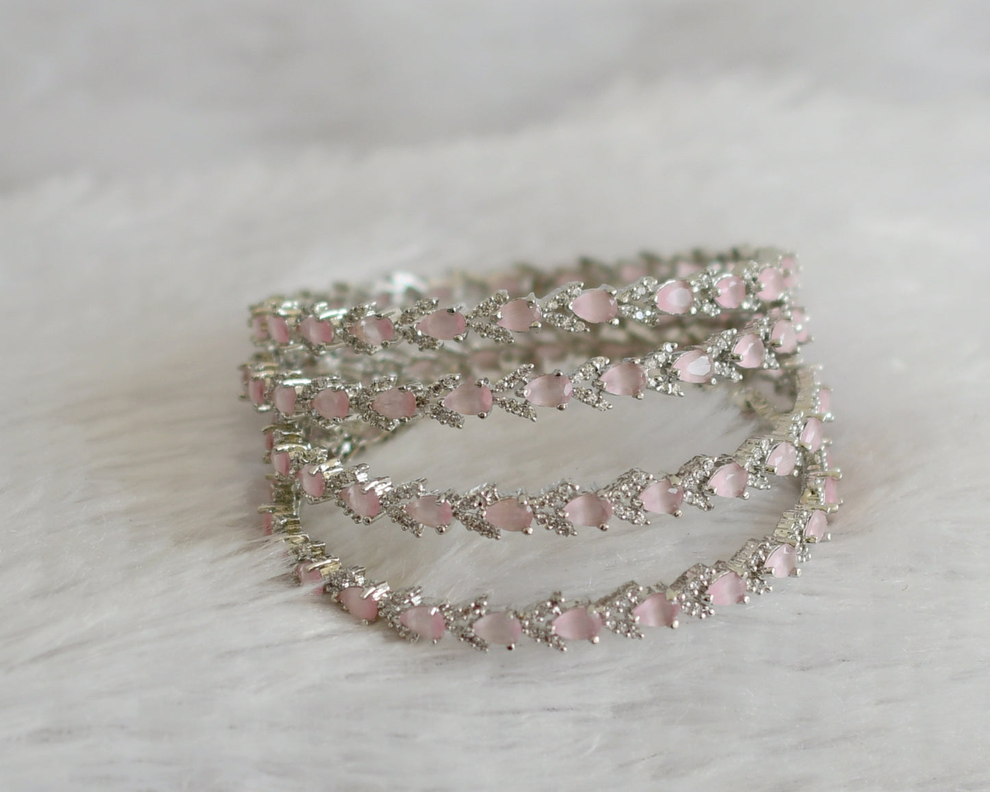 Silver tone cz baby pink-white thilak stone set 4 bangles(2.6) dj-47706